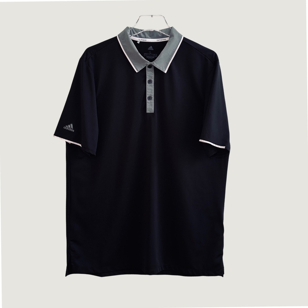 Adidas Aeroready Climacool Golf Polo Shirt Mens Large Navy Blk Grey Short Sleeve